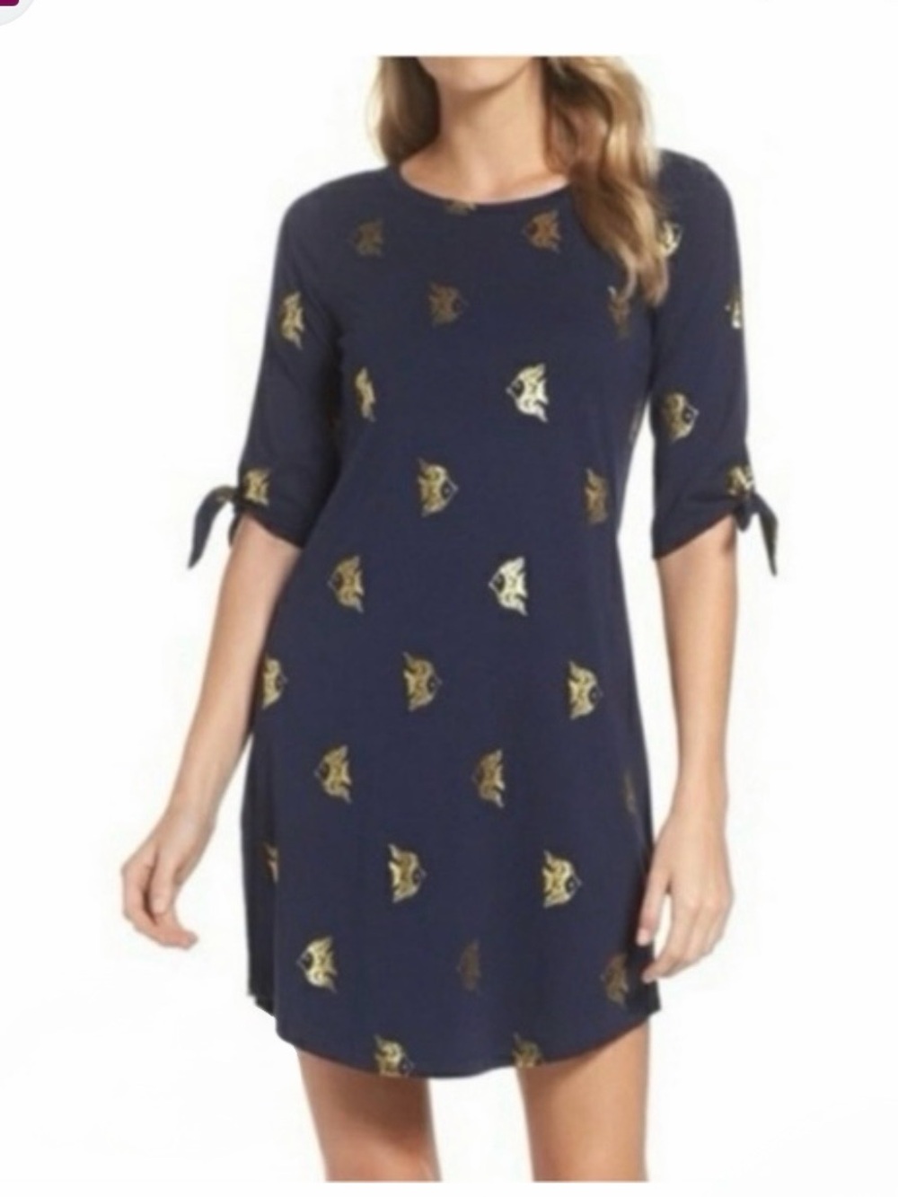Lilly Pulitzer Navy Dress with Gold Foil Accent - Women's Shift Dress Sz M